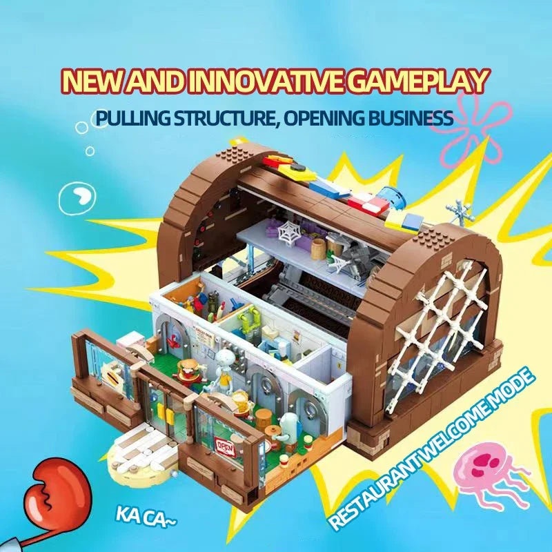 SpongeBob Krusty Krab Building Blocks - Creative Restaurant Scene Model Bricks Desktop Decor & Holiday Gift