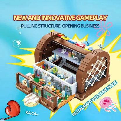 SpongeBob Krusty Krab Building Blocks - Creative Restaurant Scene Model Bricks Desktop Decor & Holiday Gift