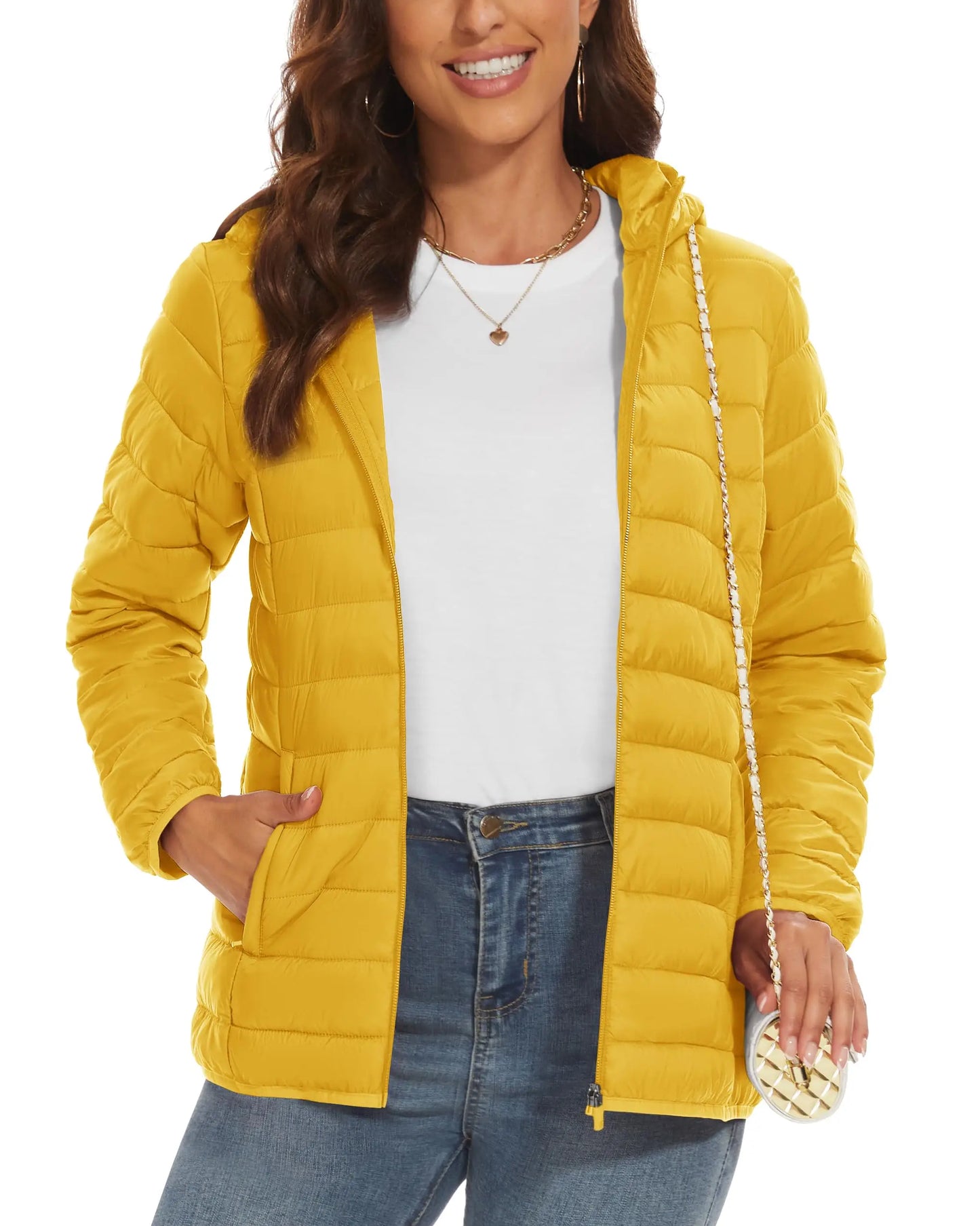 TACVASEN Women's Hooded Puffer Jacket – Full Zip Quilted Winter Coat, Lightweight Windbreaker Outerwear