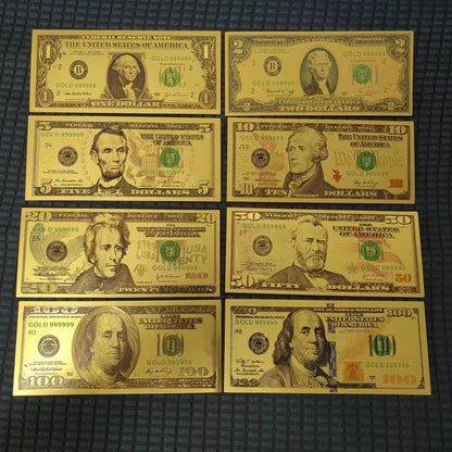 7/8/36Pcs Gold Plated US Dollar Bills – Gold Foil Fake Money for Crafts, Collection & Home Decor