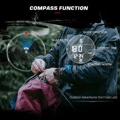 NORTH EDGE ALPS Men’s Digital Carbon Fiber Sports Watch – Shock-Resistant Military Style, Super Light, 50M Waterproof with Compass