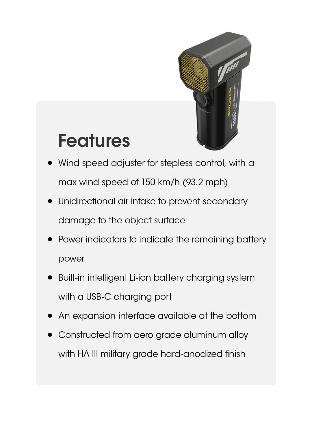 NITECORE CW20 Multipurpose Pocket Fan - Portable Stepless Wind Blower for Photography, Canon, Sony, Short Video & Camping