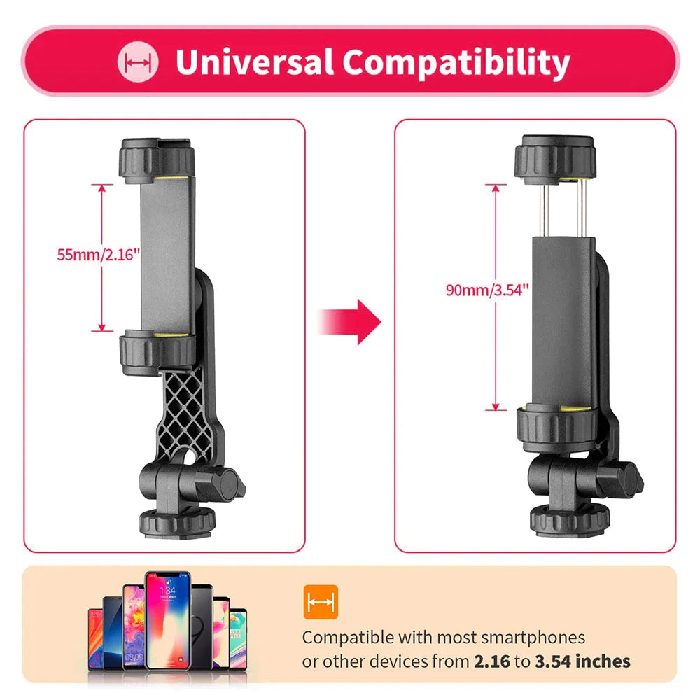 360° Rotatable Camera Hot Shoe Phone Mount Holder - Tripod with Cold Shoe for Mic, Light, and iPhone 12 Pro Max Smartphone Clip