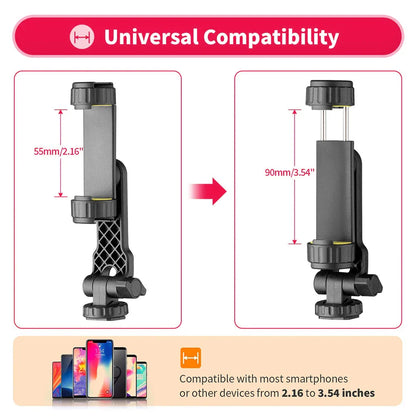 360° Rotatable Camera Hot Shoe Phone Mount Holder - Tripod with Cold Shoe for Mic, Light, and iPhone 12 Pro Max Smartphone Clip