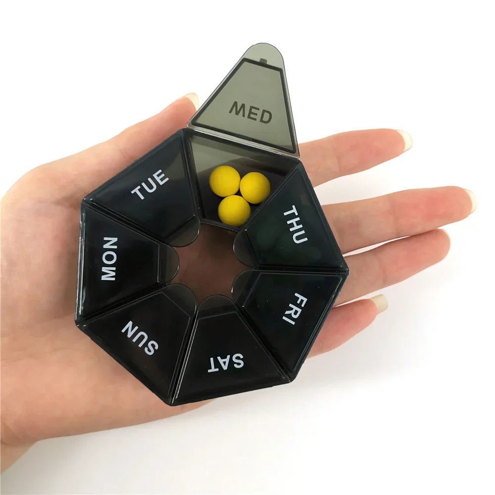7 Day Weekly Pillbox – Tablet Holder & Medicine Organizer with Color-Coded Compartments