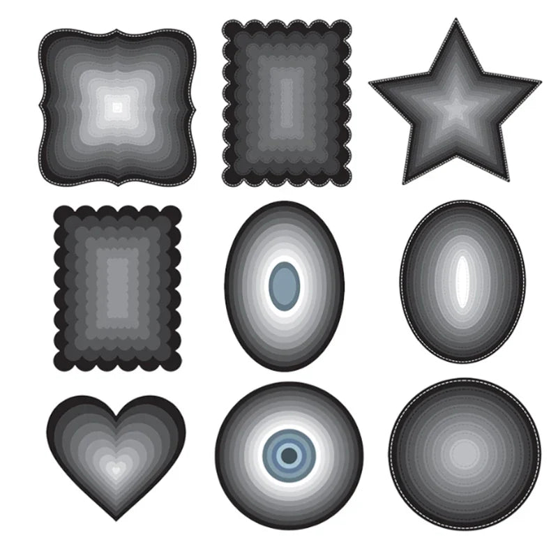 New Metal Cutting Dies for Scrapbook - Layer Frames in Rectangle, Square, Circle, Oval, Heart, Star Shapes - Background Stencils for Card Making