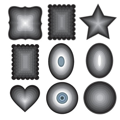 New Metal Cutting Dies for Scrapbook - Layer Frames in Rectangle, Square, Circle, Oval, Heart, Star Shapes - Background Stencils for Card Making