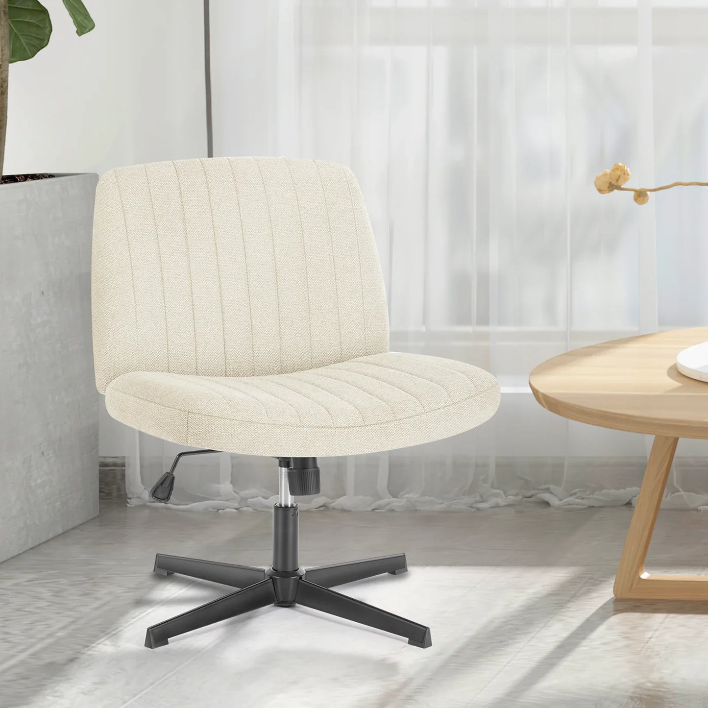 Adjustable Cross Legged Rocking Gaming Chair - Armless Wide Desk Swivel Task Chair for Home Office and Living Room