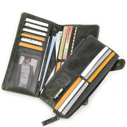 CONTACT'S Genuine Leather Men’s Long Wallet – Phone Bag with Zipper Coin Pocket, Clutch Purse & Small Wallet