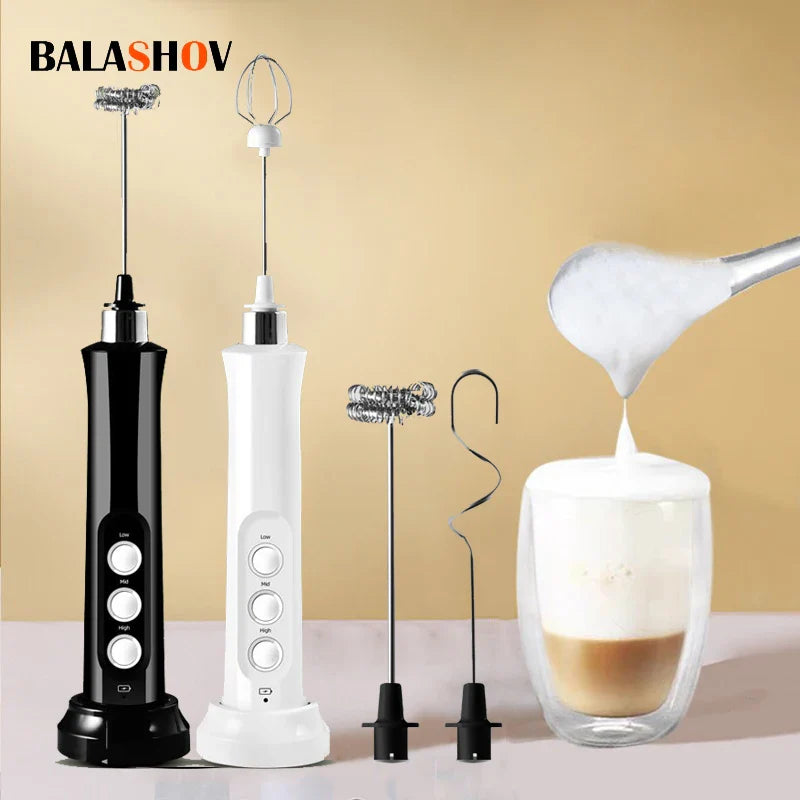 3-in-1 Rechargeable Electric Milk Frother | High-Speed Handheld Foam Maker & Coffee Frothing Wand | Portable Drink Mixer