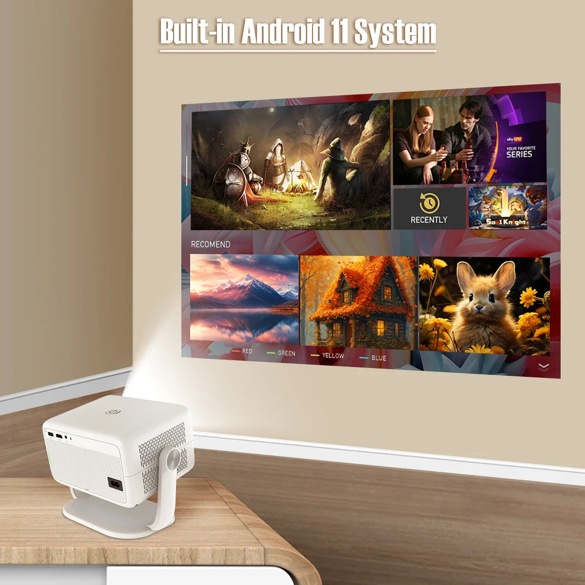Magcubic 4K L018 Projector - 650ANSI, Native 1080P, Auto Focus & Keystone, 360° Rotate, Android 11, BT 5.2, WIFI6, Portable Home Theater