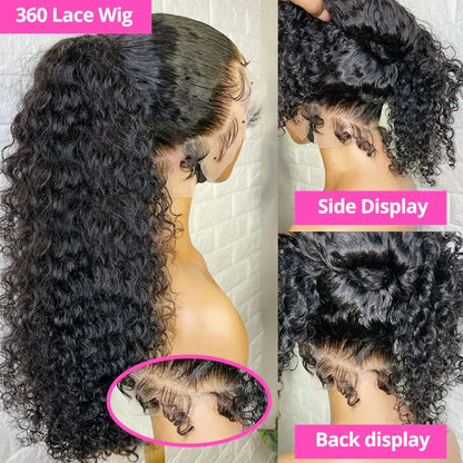 250 Density Deep Curly Wave 360 HD Lace Front Human Hair Wig – Water Wave 13x6 Lace Frontal Glueless Wig, 100% Human Hair
