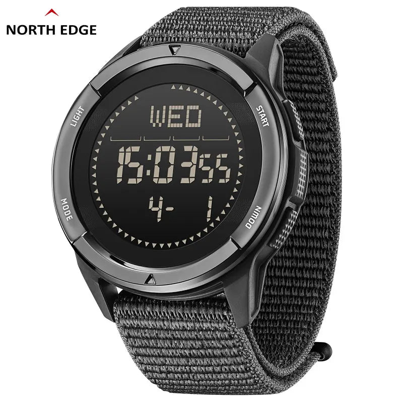 NORTH EDGE ALPS Men's Digital Carbon Fiber Watch Shockproof Military Sports Waterproof 50M Outdoor Compass Wristwatch