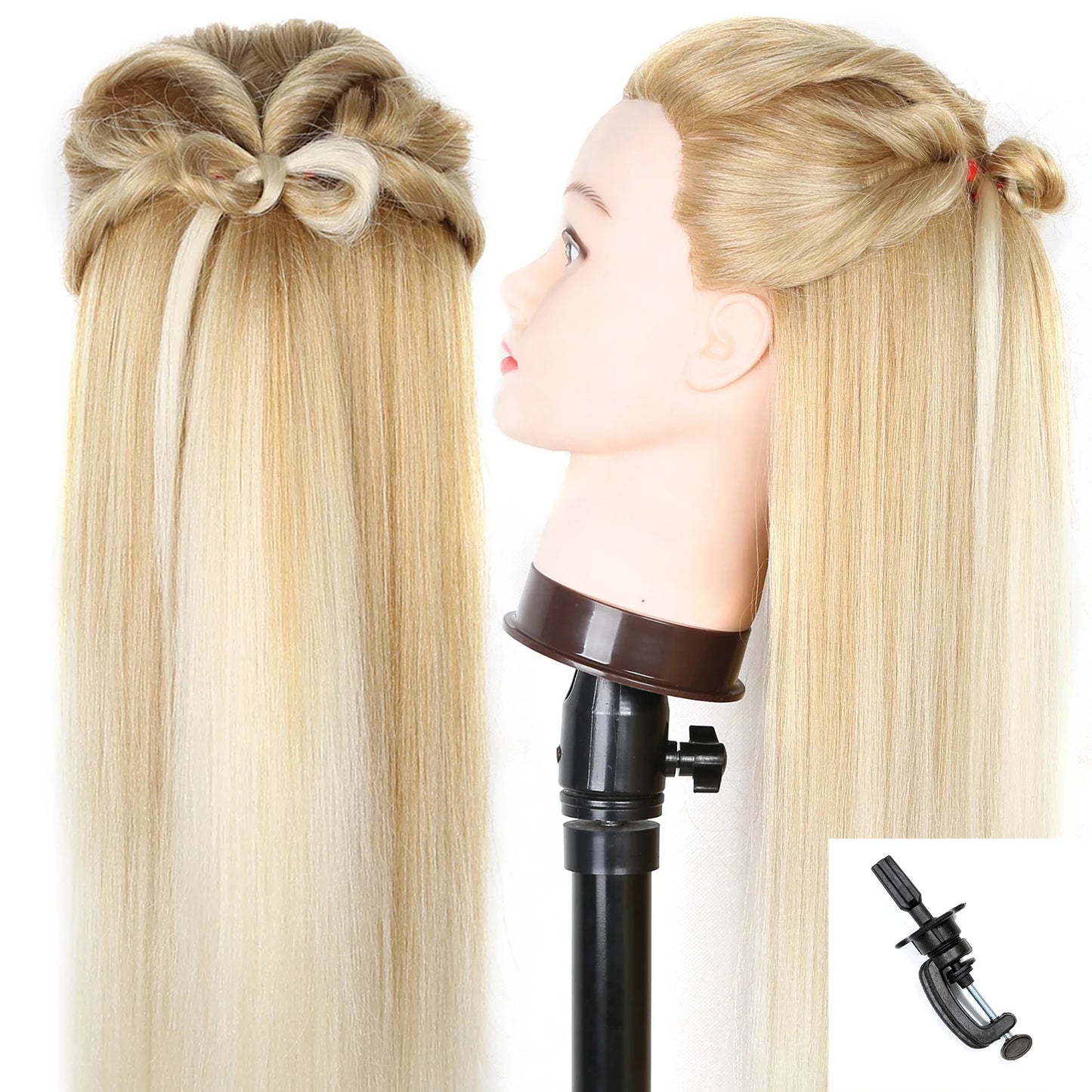 Mannequin Head with Long Synthetic Hair – Hairdresser Training Doll for Braiding & Styling Practice