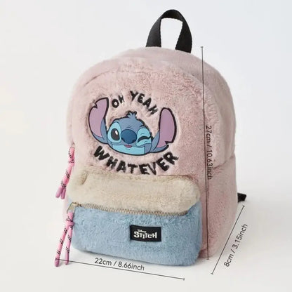 Disney Stitch Plush Autumn Backpack - Hello Kitty Cute Color-Block Bag for Kids, Perfect School Gift