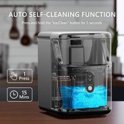 SIMZLIFE Nugget Ice Maker Countertop – 34lbs/Day Portable Ice Machine with Basket, Scoop & Self-Cleaning, Silver