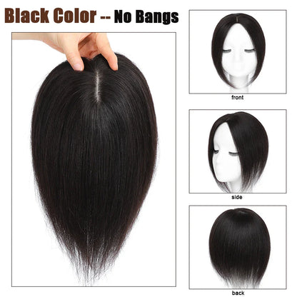 Dazzeal Human Hair Topper – 100% Real Straight Hair, Lace Base, Clip-In with Bangs, 10x12cm, 360° Coverage