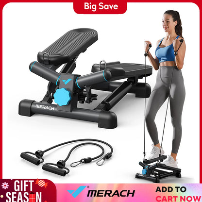 MERACH Mini Stepper with Resistance Bands — 330lbs Capacity Fitness Stepper for Home Exercise & Twisting Workouts