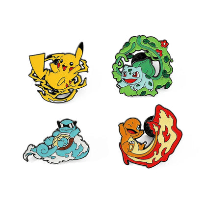 MINISO 4-Pcs Cartoon Pokémon Enamel Brooches — Cute Animated Character Pins for Women’s Bags & Accessories