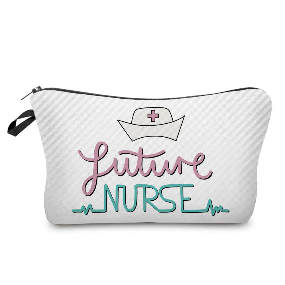 Organizer Toiletry Kit - Cartoon Letter Print Cosmetic Bag for Nurses, Doctors, Travel Makeup Bag, Women's Pencil Case Gift