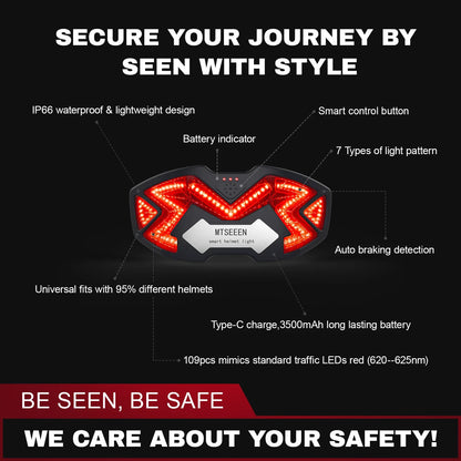 MTSEEEN Helmet Brake Light LED – Super Bright Safety Light with Bike Brake Sensor, Waterproof Design