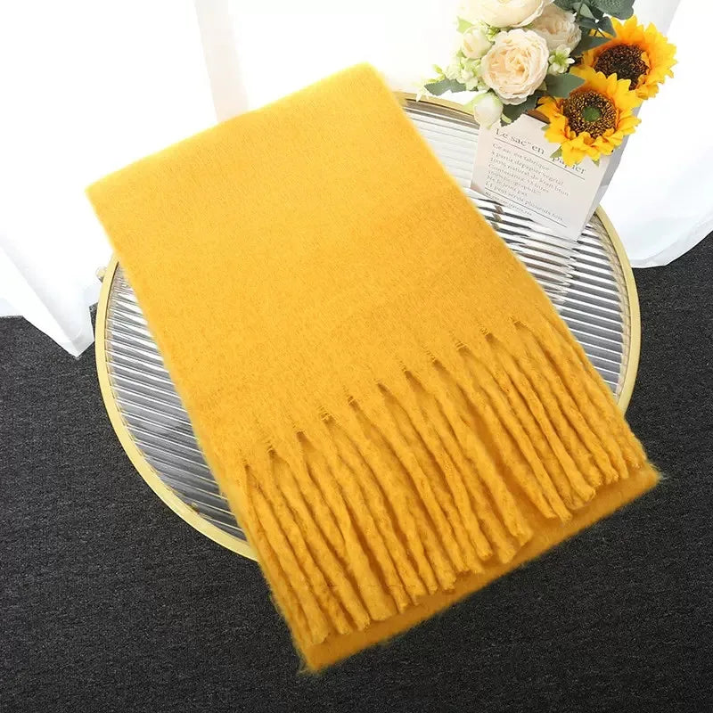 Luxury Cashmere Scarf for Women - Thickened Warm Shawl with Classic Tassels, Soft Solid Color Wrap for Autumn and Winter