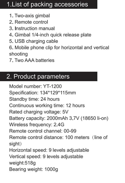 Desiontal YT-1200 Rotation Panoramic Remote Control - Pan Tilt Motorized Tripod Electric Head for Phones & Cameras