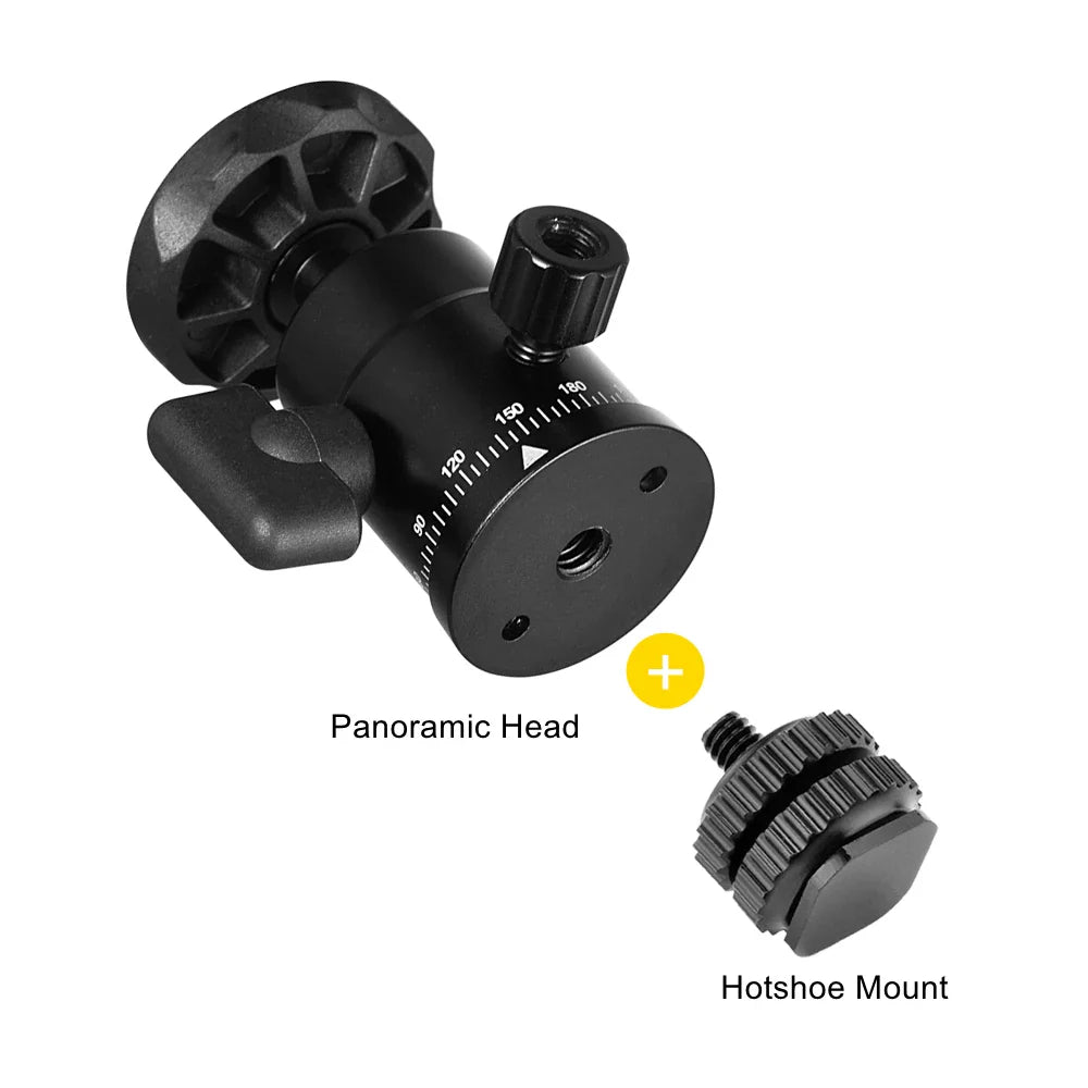 Mini Ball Head Panoramic Tripod – 1/4'' Hot Shoe Mount for DSLR Camera, Camcorder, Monitor, Smartphone, Light, Microphone, Slider