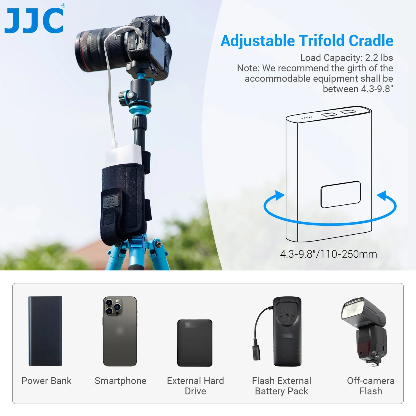 JJC Equipment Mounting Strap | Cable Cradle Tripod Legs Mounting Bag | for Power Bank, Light Stand, Remote, Photography Accessory