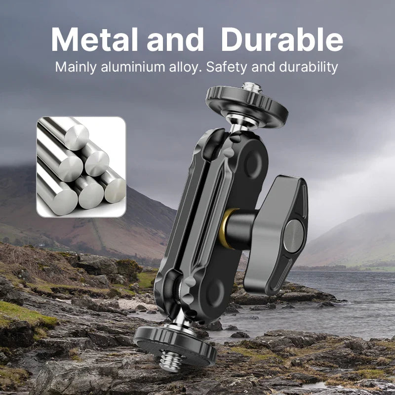 VIJIM Ulanzi R102 Metal Double Ball Head Magic Arm - 360° 1/4'' Screw Extension Mount for DSLR Camera, Monitor, Video Mic & Tripod