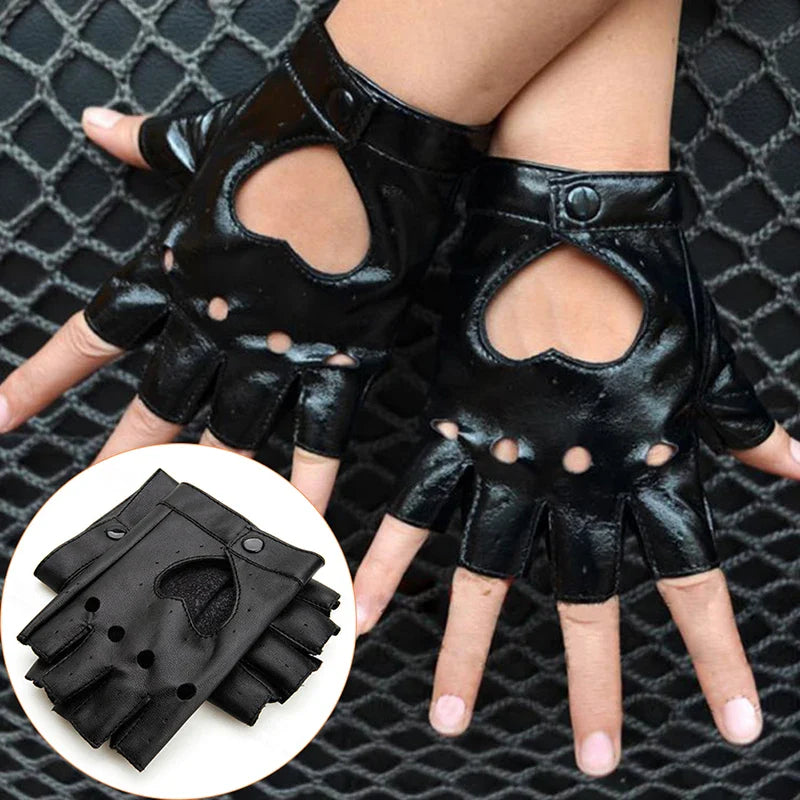 Women’s Punk Leather Fingerless Gloves – Biker Driving Mittens for Motorcycle, Dance & Streetwear Fashion Accessories