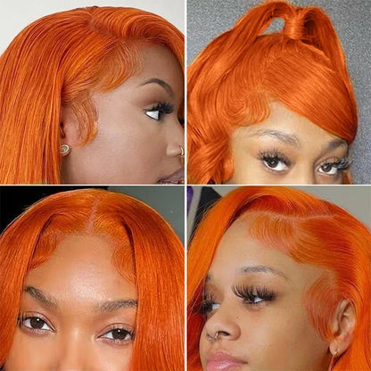 30-36 Inch Body Wave Orange Ginger Lace Front Wig – Pre-Plucked 13x6 Human Hair Lace Frontal for Women