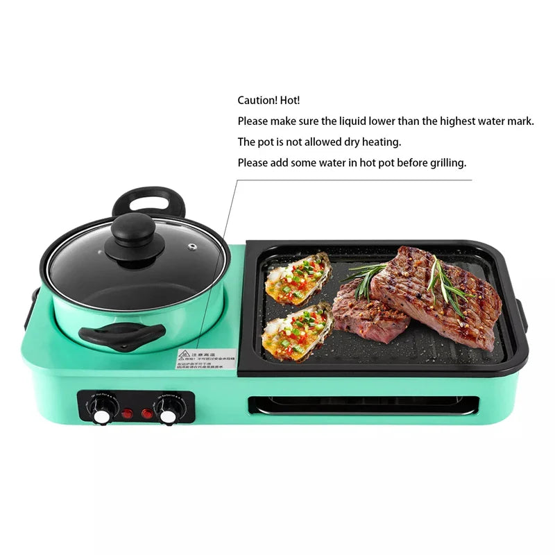 Multifunctional 3-in-1 Electric Grill — Smokeless Korean BBQ, Hot Pot & Non-Stick Baking Pan Multi-Cooker