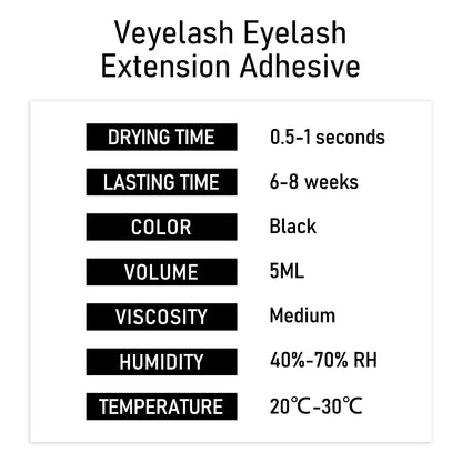 Veyes Inc 5ml Eyelash Extension Glue — Veyelash Fast-Drying Strong Lash Adhesive, 0.5 Sec Dry Time, 7-Week Retention for Volume Lashes