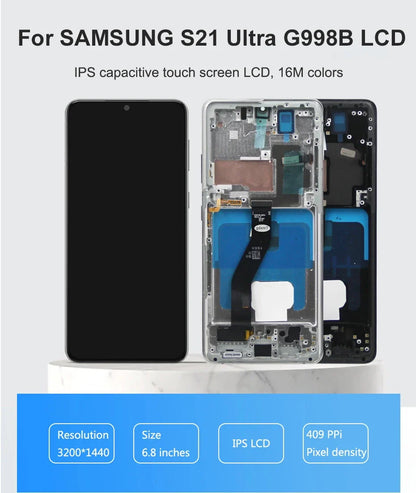 AMOLED Screen Assembly for Samsung Galaxy S21 Ultra 5G G998B LCD Touch Display with Fingerprint Sensor