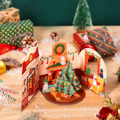 3D Christmas Tree Greeting Card – Cat Xmas Pop-Up Postcard with Envelope
