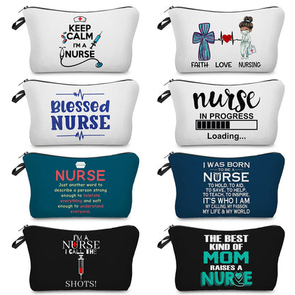 Organizer Toiletry Kit - Cartoon Letter Print Cosmetic Bag for Nurses, Doctors, Travel Makeup Bag, Women's Pencil Case Gift