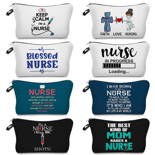 Organizer Toiletry Kit - Cartoon Letter Print Cosmetic Bag for Nurses, Doctors, Travel Makeup Bag, Women's Pencil Case Gift