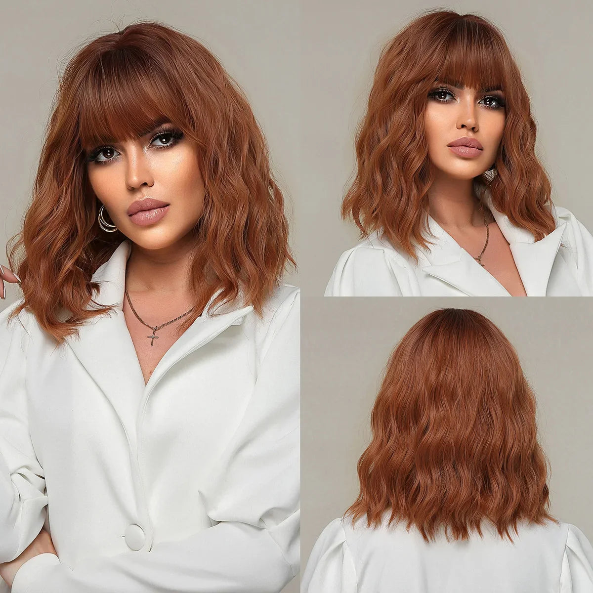 CharmSource Pink BOBO Short Synthetic Wig for Women — Natural Wave, High-Density, Heat-Resistant Hair for Daily & Party
