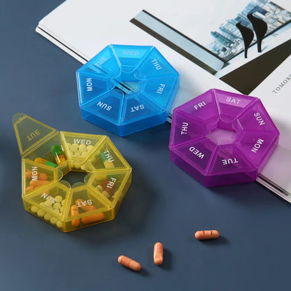 7 Day Weekly Pillbox – Tablet Holder & Medicine Organizer with Color-Coded Compartments