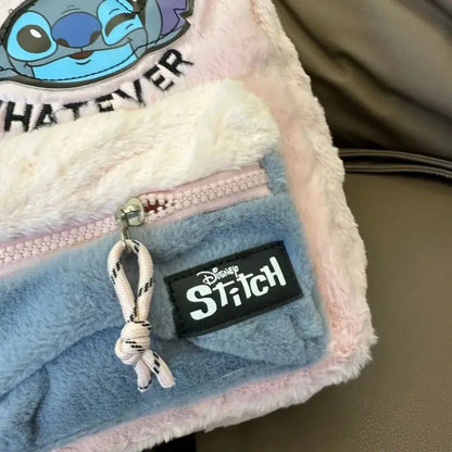 Disney Stitch Plush Autumn Backpack - Hello Kitty Cute Color-Block Bag for Kids, Perfect School Gift