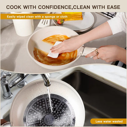 Astercook 21 Piece Ceramic Cookware Set - Non-Stick Pots and Pans with Sensor Handles in Milky White
