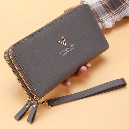 Long Women’s PU Leather Wallet – Double Zipper Tassel Clutch with Coin Purse & Card Holder