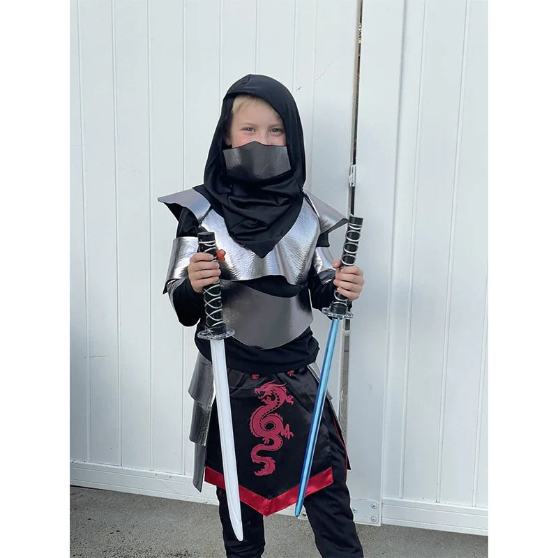 2025 Kids Dragon Ninja Costume – Silver Ninja Halloween Cosplay Outfit for Boys