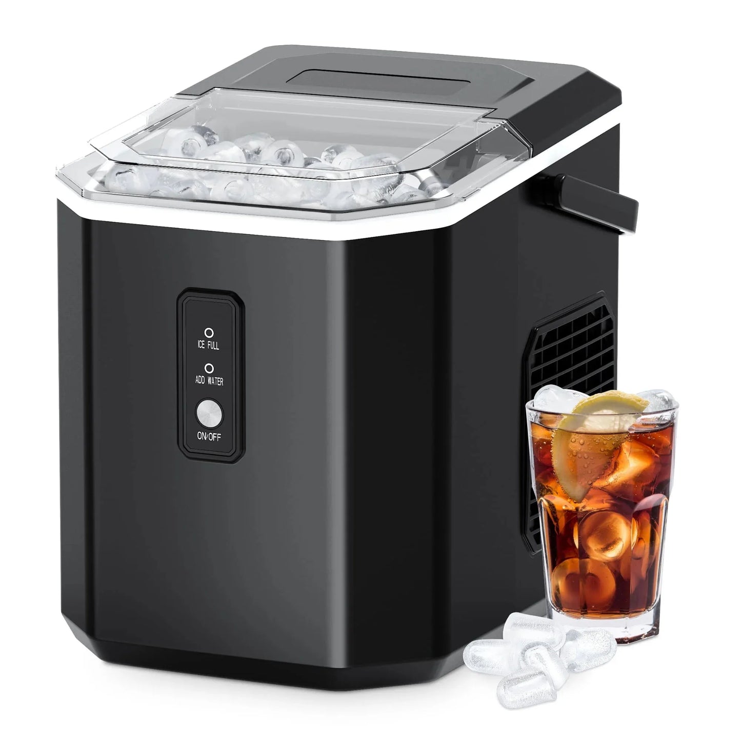 SIMZLIFE Countertop Ice Maker – 26.5 lbs/24H, 9 Cubes in 6 Mins, Self-Cleaning Portable Ice Machine with Handle, Black