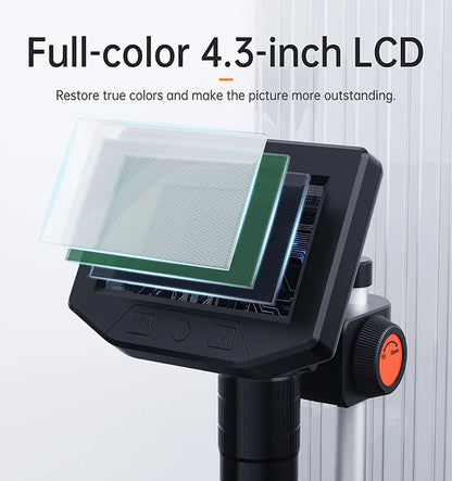 4.3 Inch LCD Digital Microscope | 1080P, 50-1000x Zoom Stereo Camera for Electronics Repair & PCB Inspection