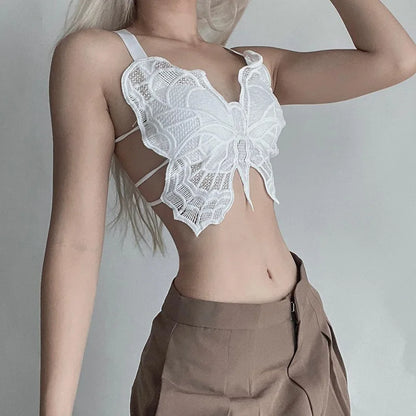 Butterfly Lace Backless Bralette for Women – Hollow Embroidered All-in-One Seamless Support Bra Top, Comfortable Sexy Lace Underwear