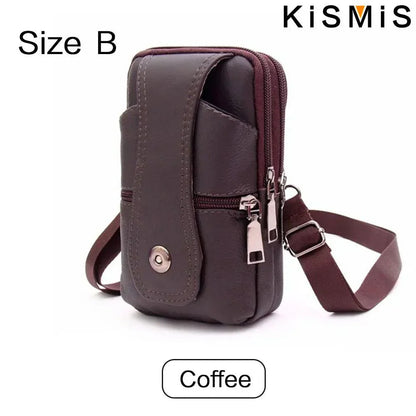 KISMIS Men’s Leather Waist Bag – Multifunction Fanny Pack with Large Capacity and Shoulder Strap