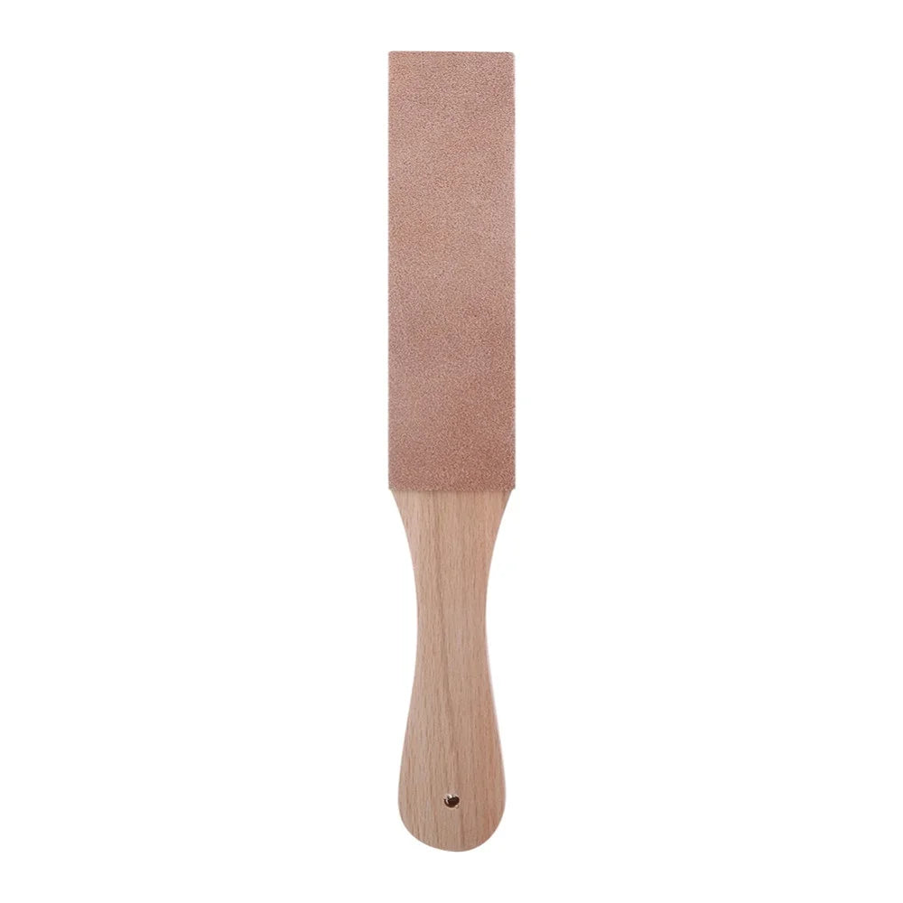 STONEGO Handmade Leather Sharpening Strop: Wooden Handle Razor Polishing Board for Double-Sided Razor Knives - Home Sharpening Tool