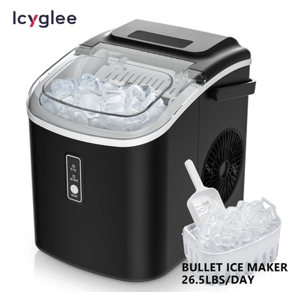 ICYGLEE Portable Ice Maker – 26.5lbs/Day, 9 Cubes in 6 Mins with Auto-Cleaning for Home & Camping